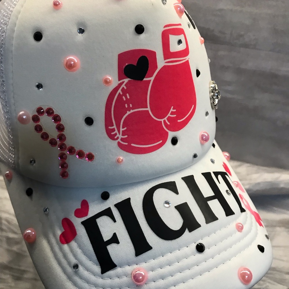 Women’s White and Pink 'Fight' Trucker Hat - Picture 3 of 6